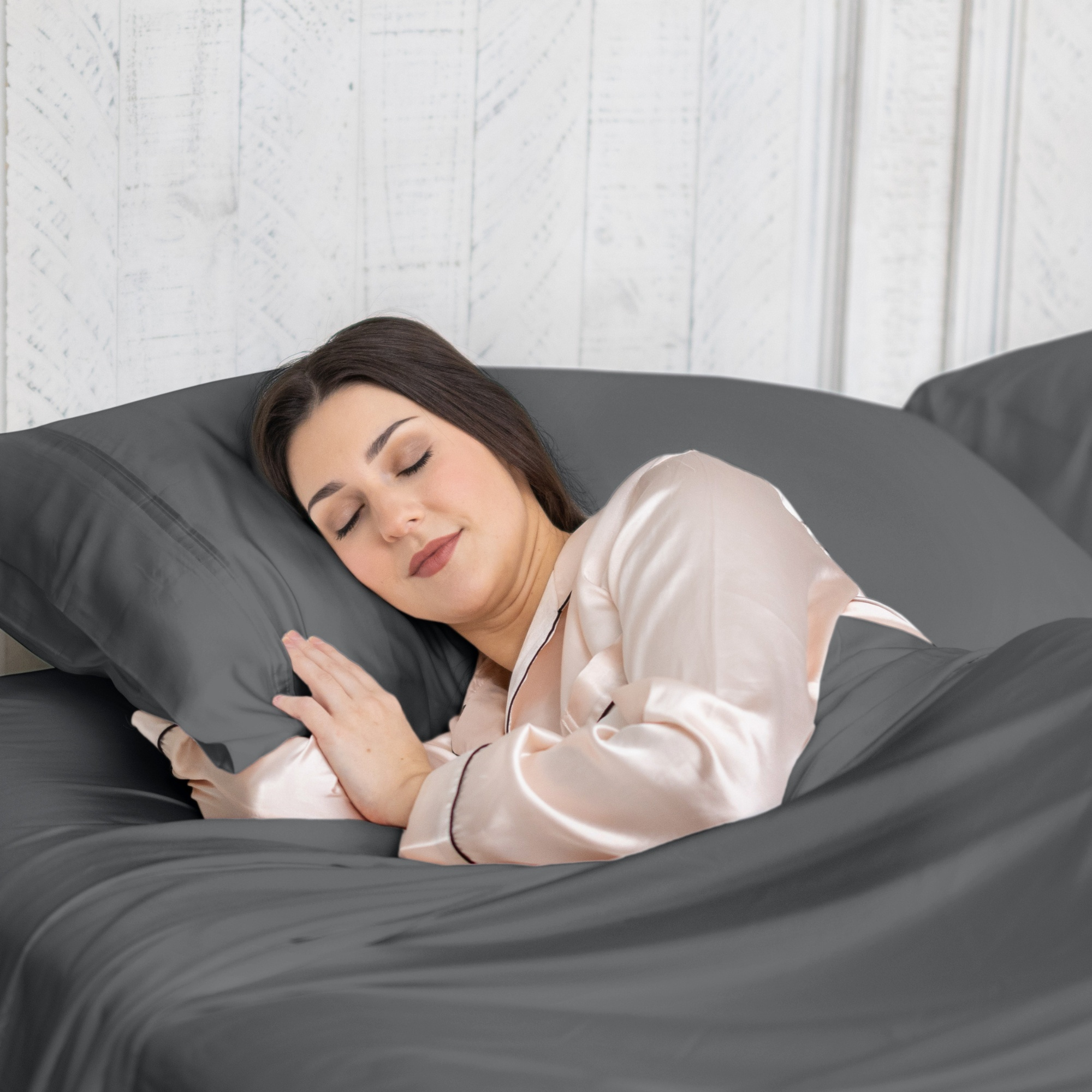 Cooling pillow case set in charcoal grey with ultra-soft bamboo viscose material, ideal for hot sleepers.