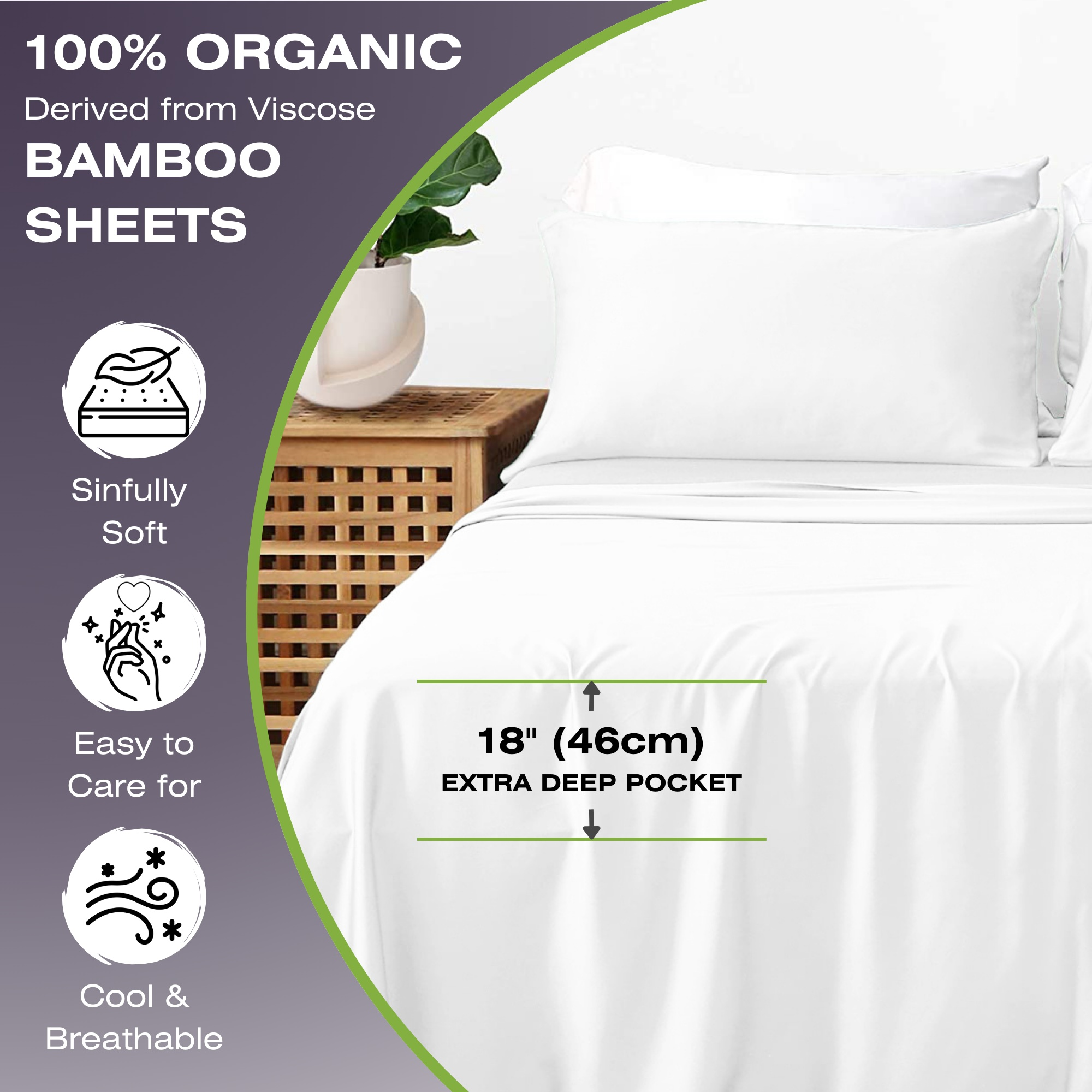 Organic Bamboo Sheets Set with Deep 18" Pocket in White | Luxury Organic Linens