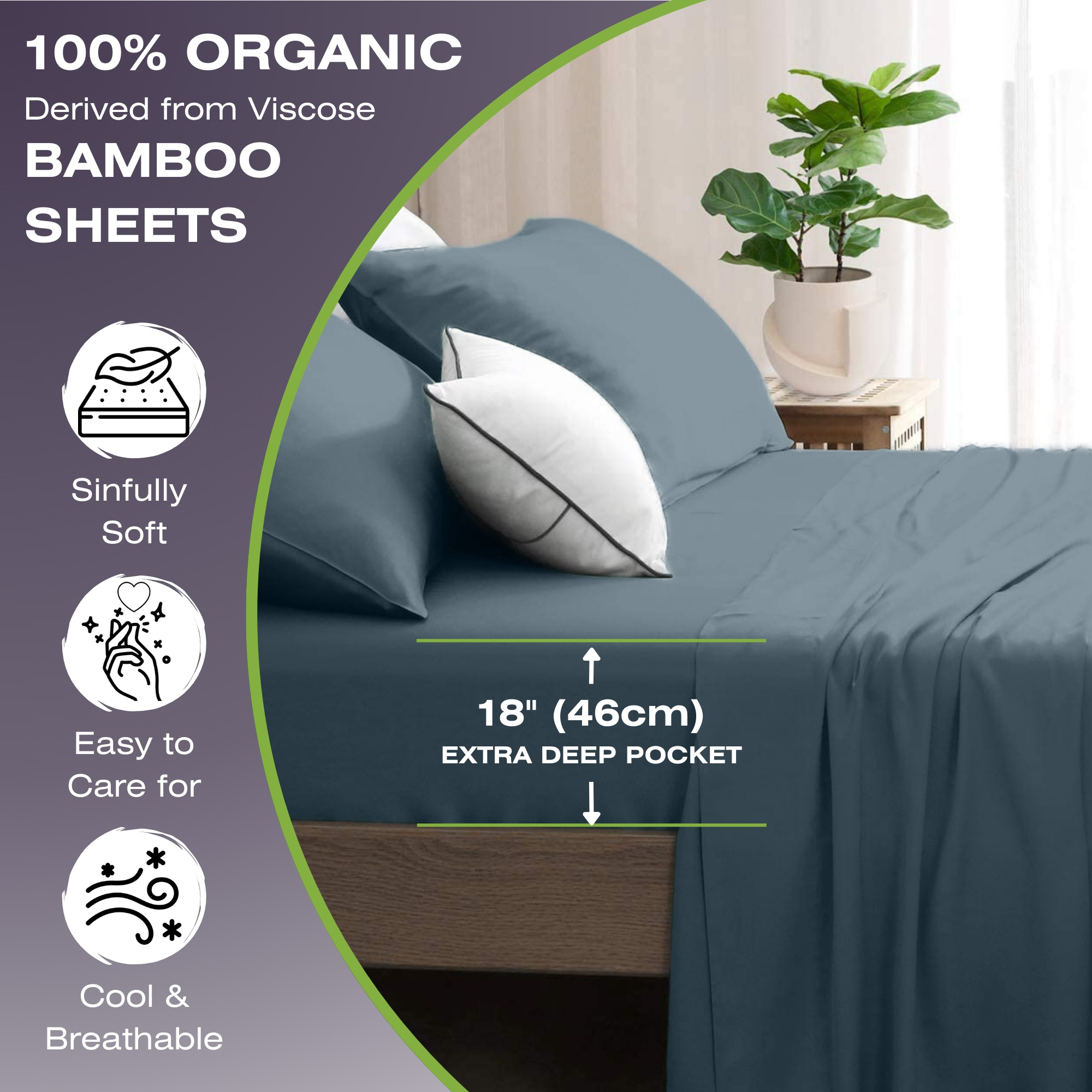 Cooling Sheets with Deep 18" Pocket in Blue Ocean Color | Luxury Organic Bamboo Linens