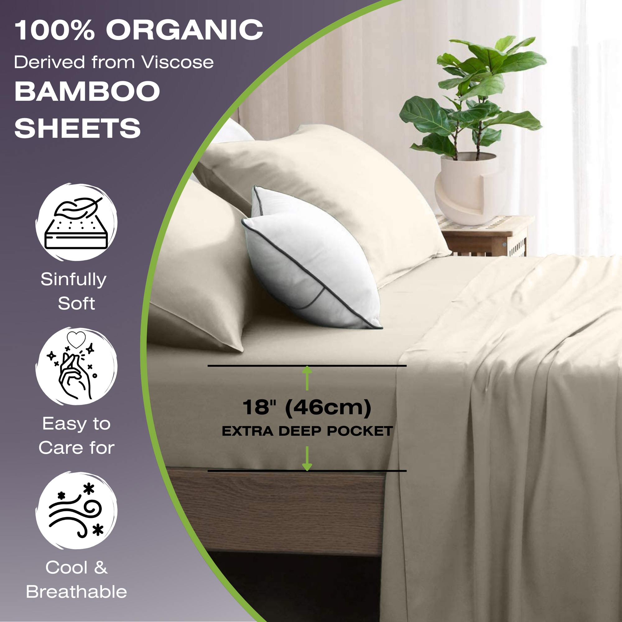 Bamboo Linens Set with Deep 18" Pocket in Dune Color | Luxury Organic Linens