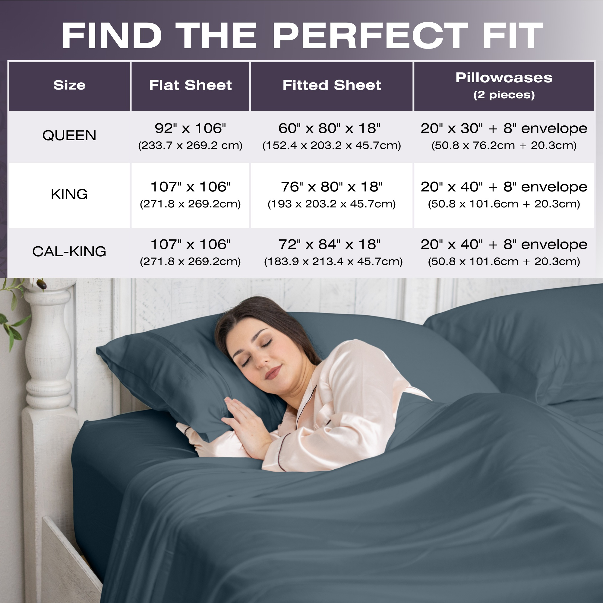 Sizing chart for Bamboo cooling sheets | Ocean Blue | Size Chart 