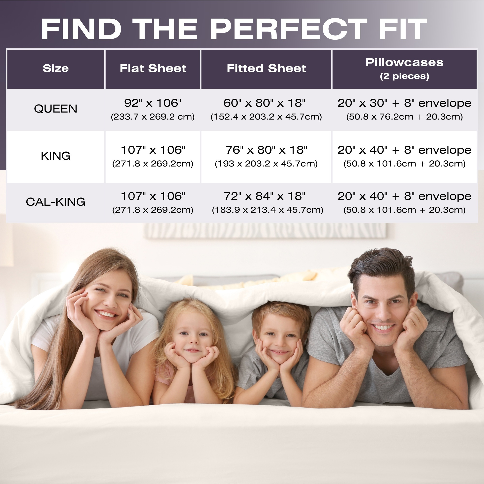 Sizing chart for Bamboo bedding set | Ivory | Size Chart 