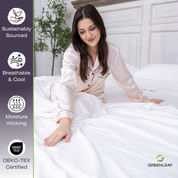 Young woman enjoying Organic Bamboo Sheets Set in White